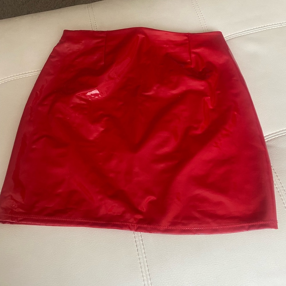 Red leather skirt